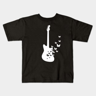 Offset Style Electric Guitar Silhouette Turning Into Butterflies Kids T-Shirt